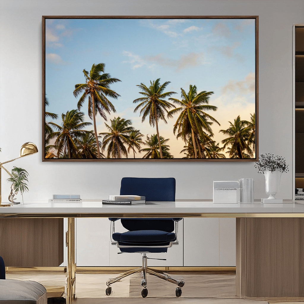 Palms Wall Art Canvas Print, Framed Tropical Coastal Nature Scene