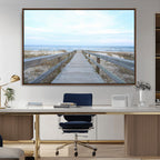 Beach Boardwalk Wall Art Canvas Print, Framed Coastal Serenity Ocean View