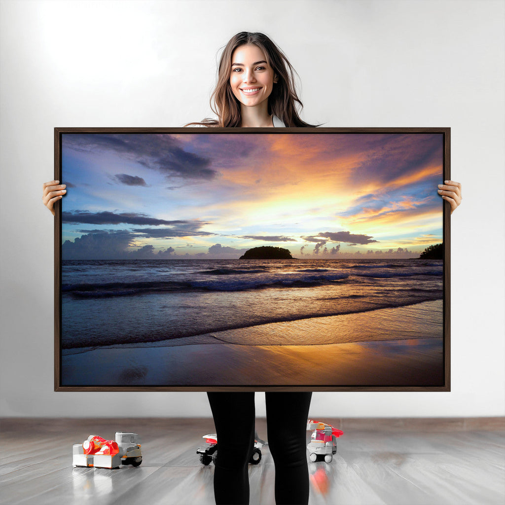 Beach Sunset Wall Art Canvas Print, Tropical Ocean Waves