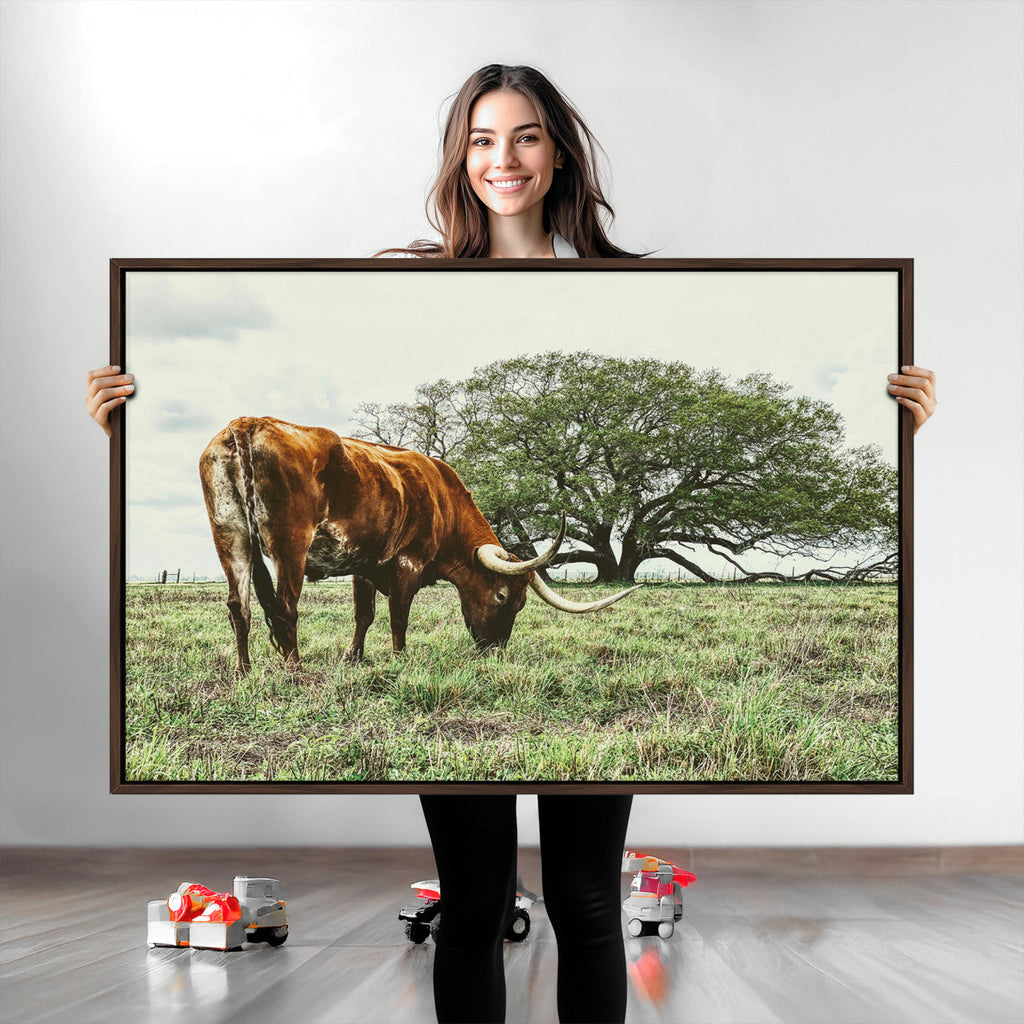 Texas Longhorn Wall Art Canvas Print, Rustic Western Ranch