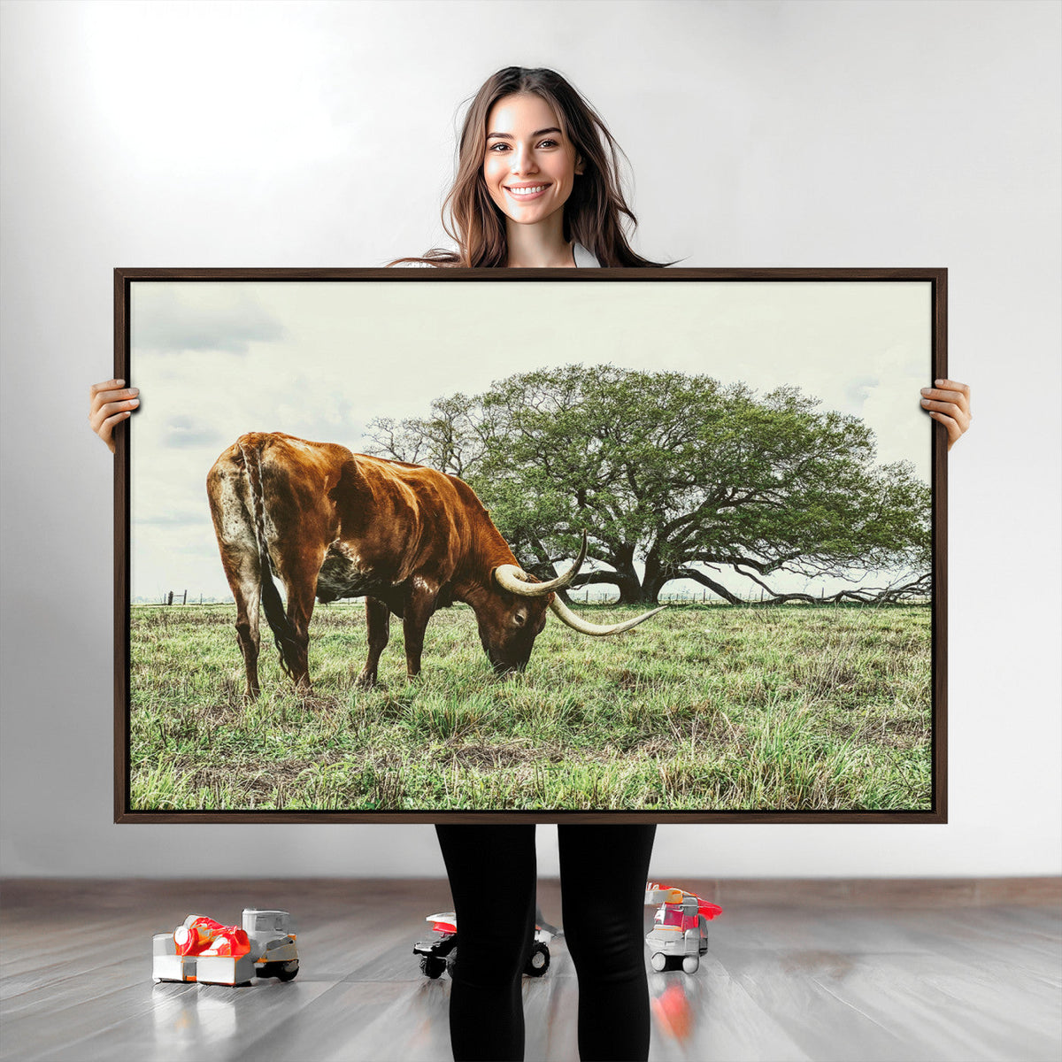 Texas Longhorn Wall Art Canvas Print, Rustic Western Ranch