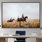 Western Cowboys Wall Art Canvas Print, Framed Horseback Riders on a Rustic Prairie