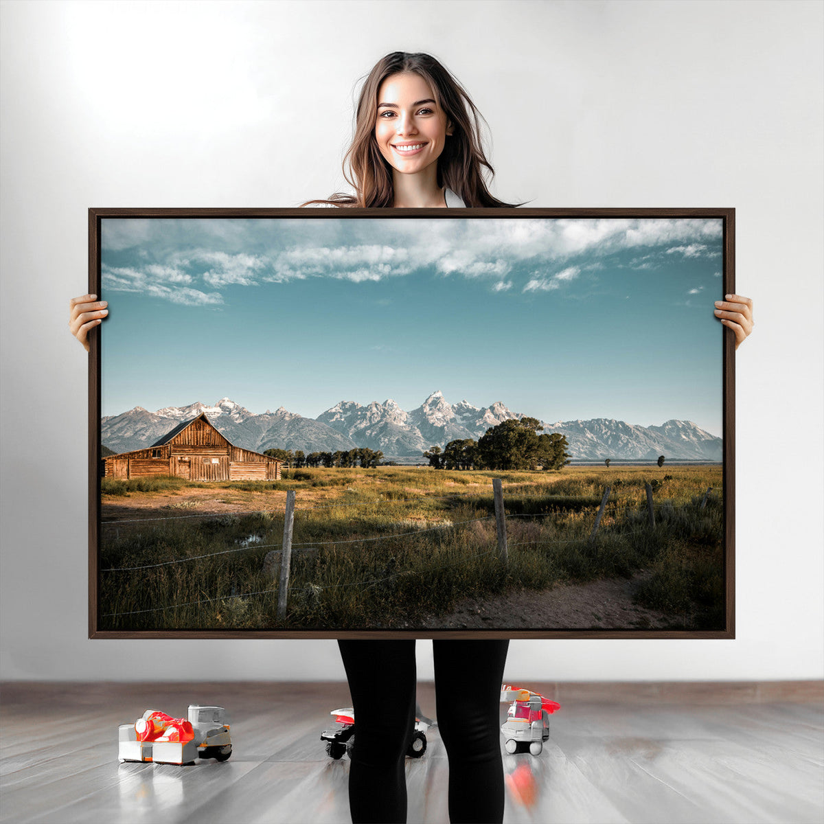 Rustic Farmhouse Wall Art Canvas Print, Teton Range Mormon Row Barn