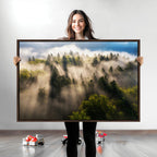 Tranquil Forest Scene Wall Art Canvas Print, Framed Moody Sunbeam Through Trees