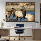 Wild Elk Wall Art Canvas Print, Framed Neutral Wildlife Scene