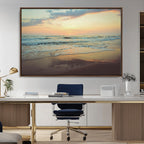 Sunset Seascape Wall Art Canvas Print, Framed Pastel Ocean View with Tranquil Shoreline