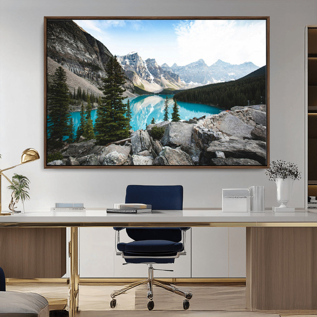 Canadian Rockies Wall Art Canvas Print, Framed Mountain Landscape with Turquoise Water