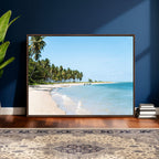 Palm Tree Coast Wall Art Canvas Print, Framed Island Getaway with Crystal Blue Water