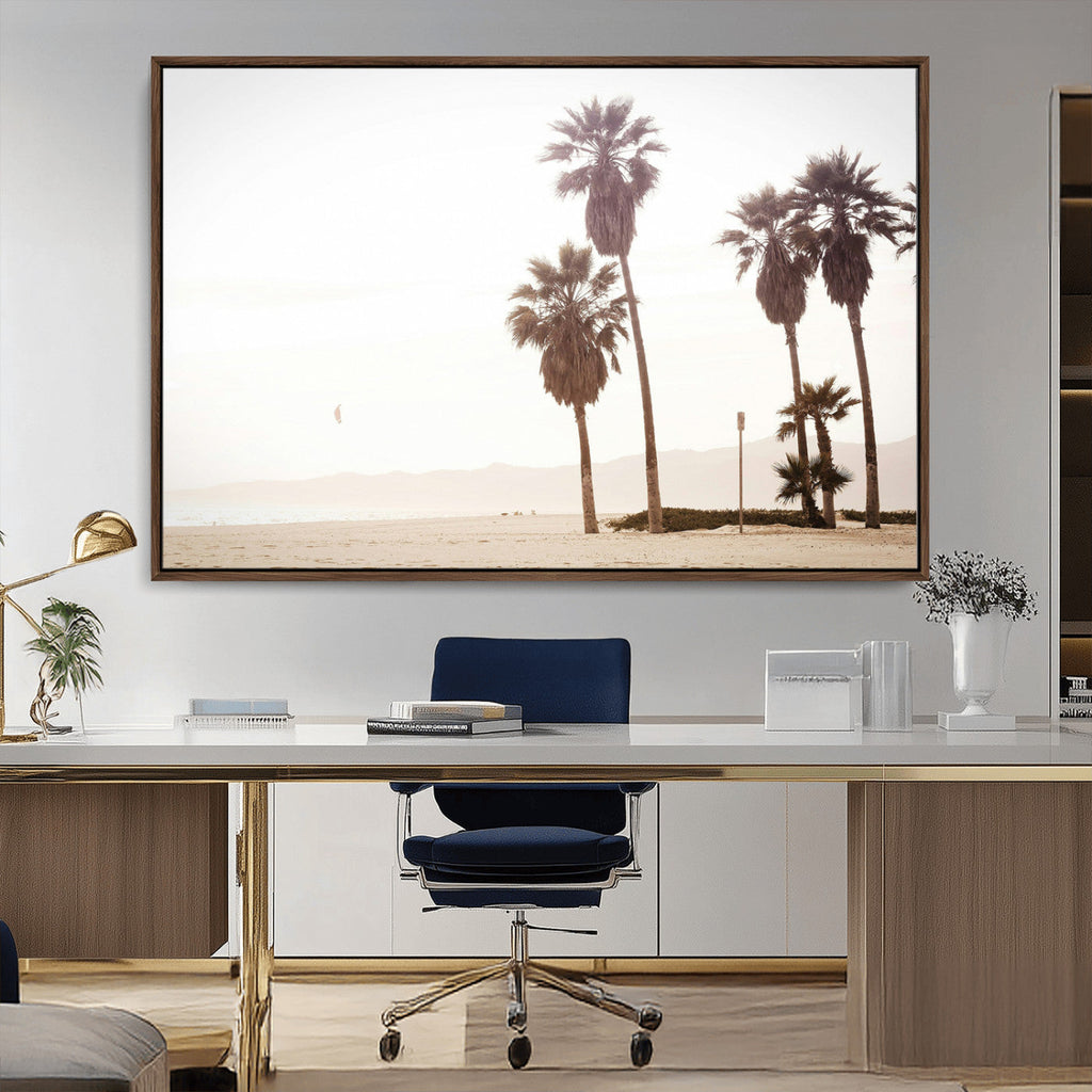 Coastal Light Wall Art Canvas Print, Framed Relaxing Shoreline Art, Minimalist Ocean Tropical Decor