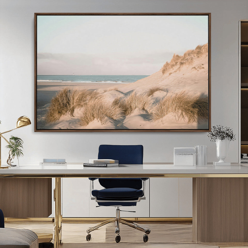 Beach Landscape Wall Art Canvas Print, Framed Sand Dune Photography, Minimalist Seascape Coastal Decor