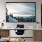 Snowy Mountains Wall Art Canvas Print, Framed Alpine Landscape Frosty Peaks Artwork