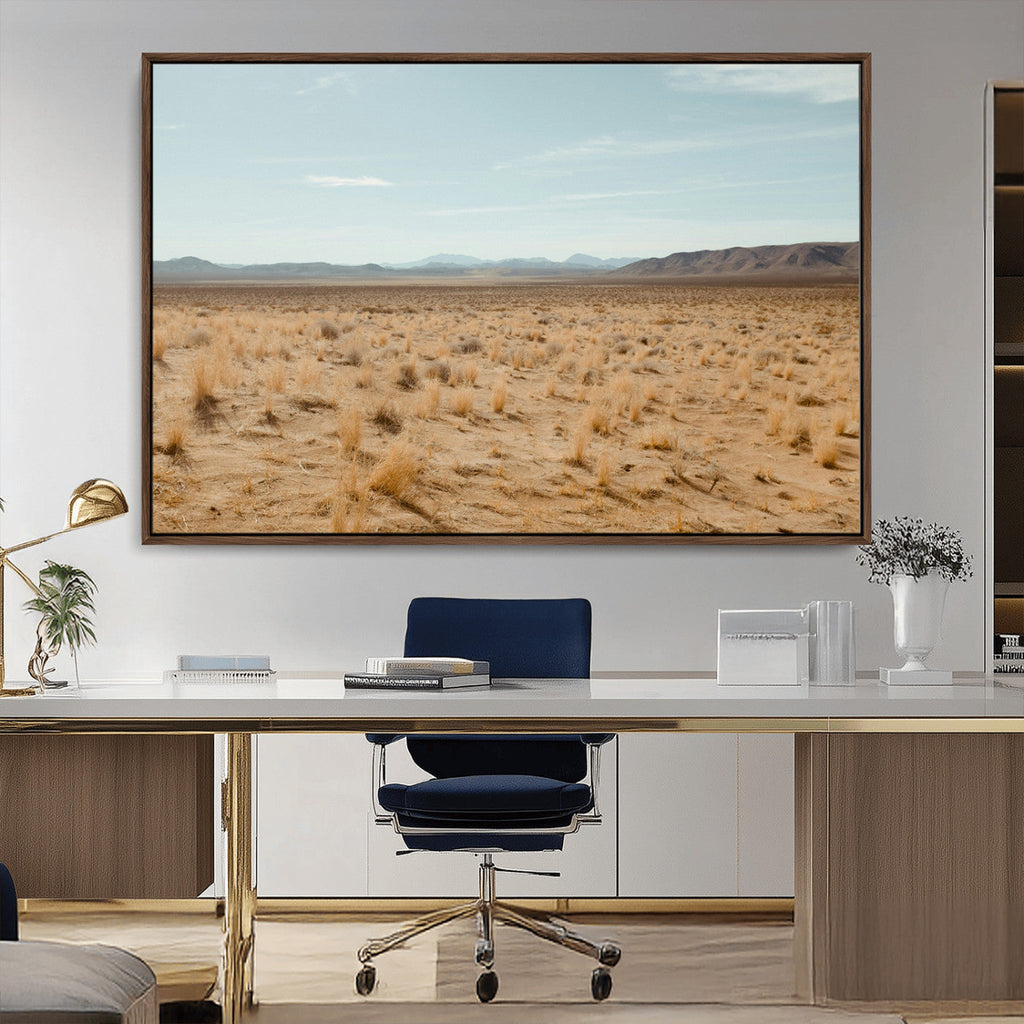 Desert Plains Wall Art Canvas Print, Golden Light Over Dry Grass and Open Horizon