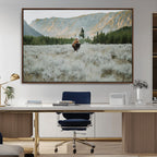 Wild Bison Wall Art Canvas Print, Majestic Mountain Pines and Misty Wilderness