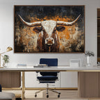 Abstract Longhorn Bull Wall Art Canvas Print, Vintage Western Texas Steer Artwork