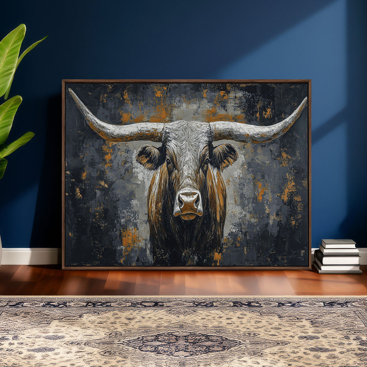 Rustic Bull Wall Art Canvas Print, Longhorn Wall Decor