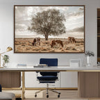 Texas Longhorn Cattle Wall Art, Rustic Western Ranch Canvas