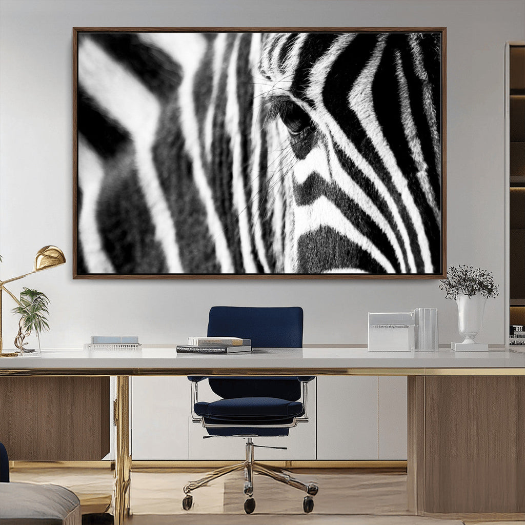Zebra Stripes Wall Art Canvas Print, Black and White Close Up Wildlife Pattern