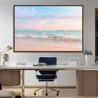 Serene Ocean Waves Wall Art Canvas Print, Pastel Sky Over a Soft Sand Beach