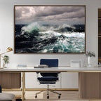 Stormy Ocean Waves Canvas Wall Art, Framed Turbulent Sea Nature Print