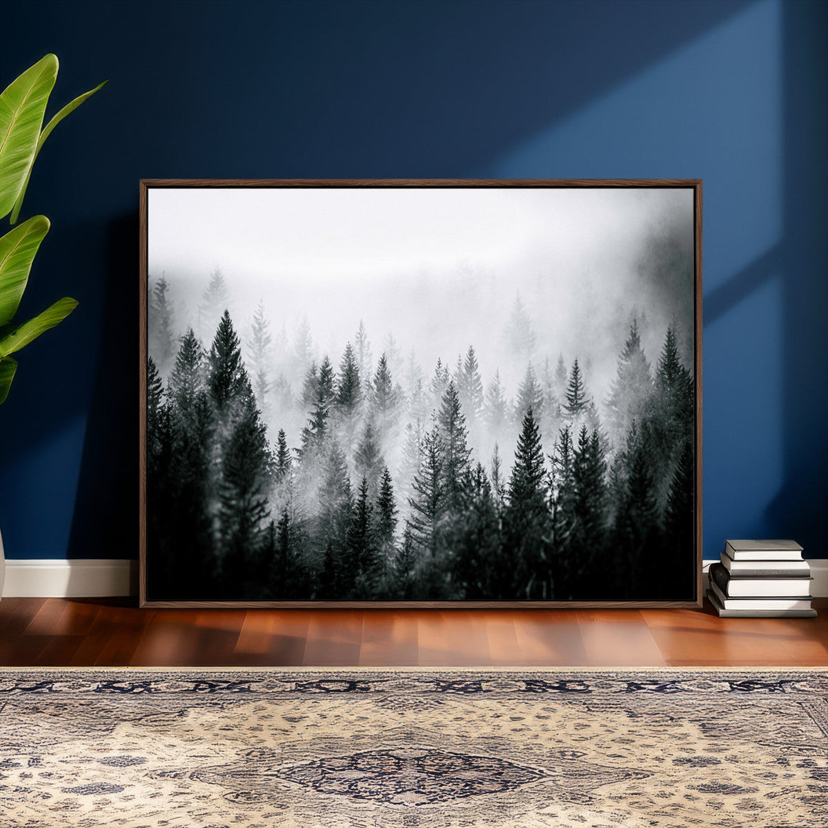 Foggy Forest Wall Art Canvas Print, Mountain Woodland Landscape, Minimal Nature Decor