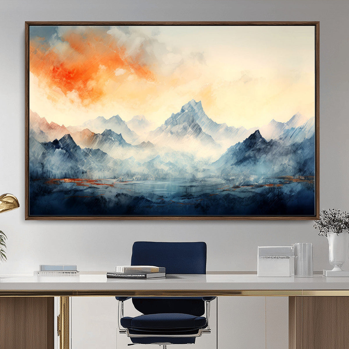 Warm Clouds Abstract Mountain Wall Art, Modern Landscape Canvas Print