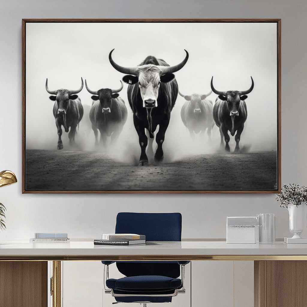 Texas Longhorn Wall Art Canvas Print, Framed Speckled Cow