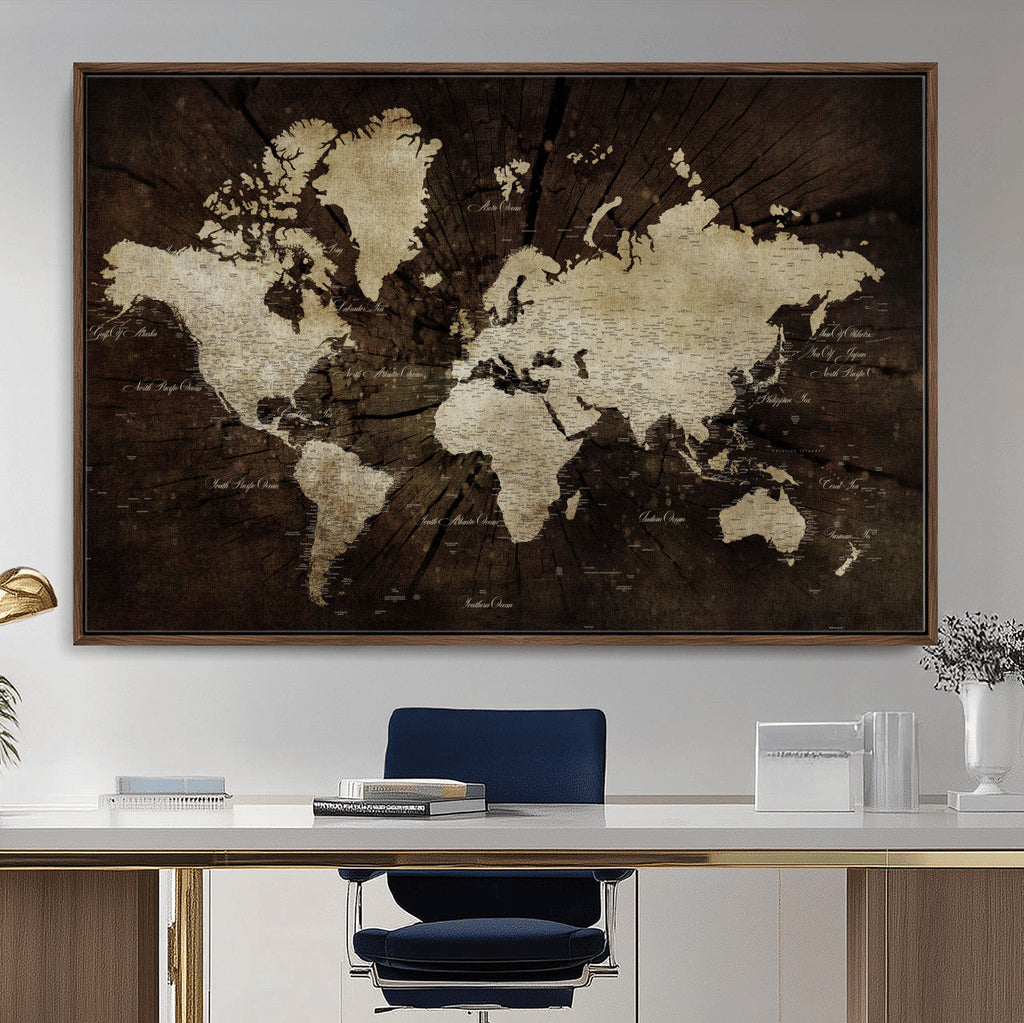 World Map Wall Art Canvas Print | Framed Travel Map Wall Art