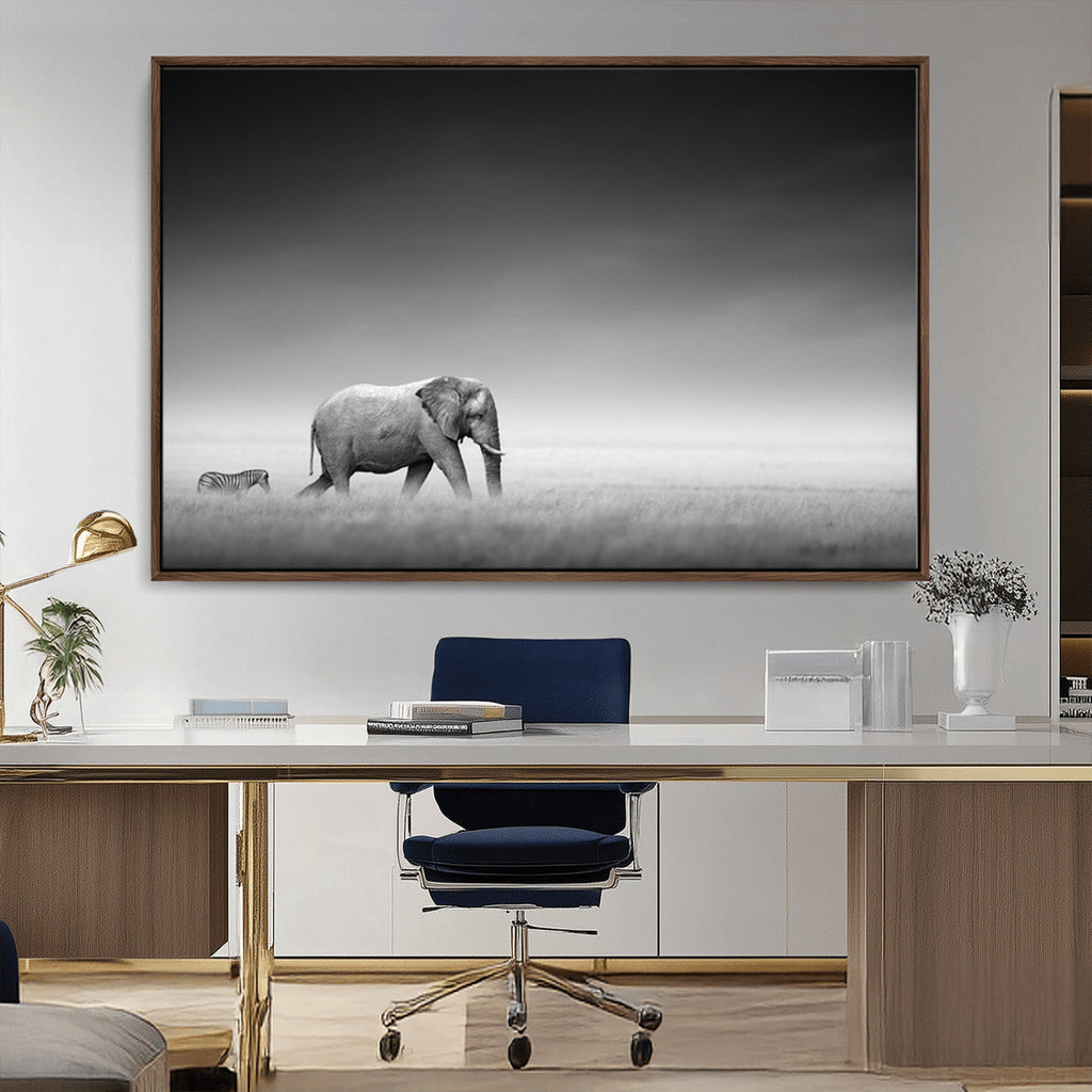 Elephant and Zebra Wall Art Canvas Print, Modern Artwork