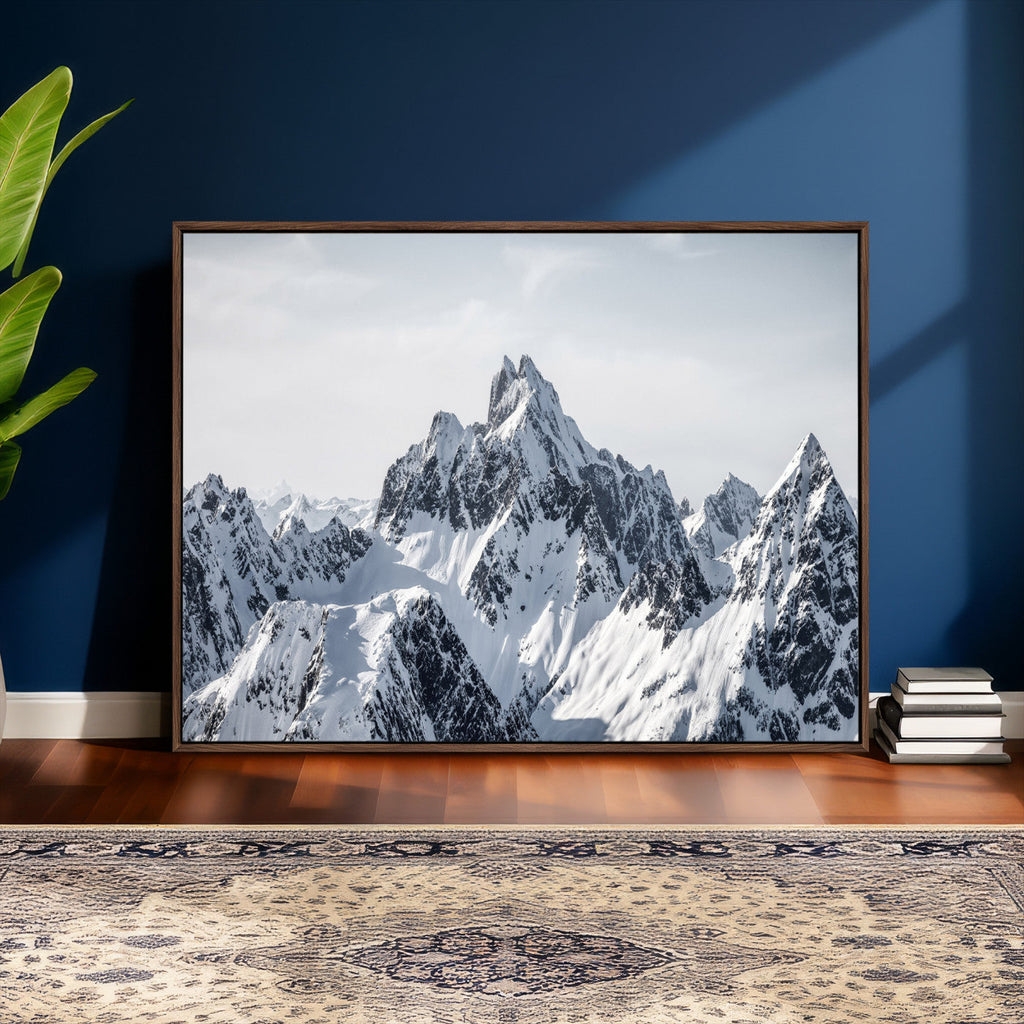 Snowy Mountain Range Canvas Print, Alpine Peaks Landscape Wall Art