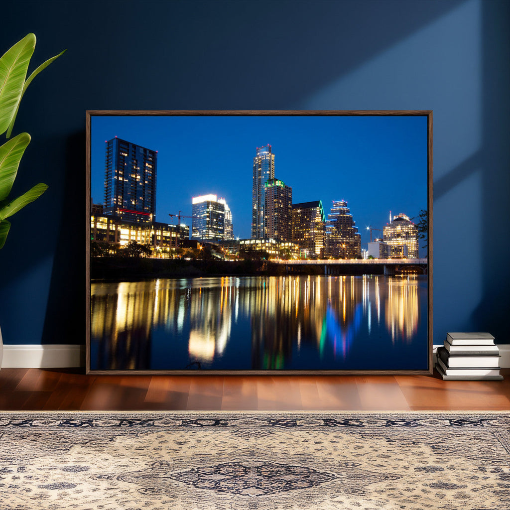 Austin Skyline Wall Art Canvas Print, Austin Downtown Night Cityscape