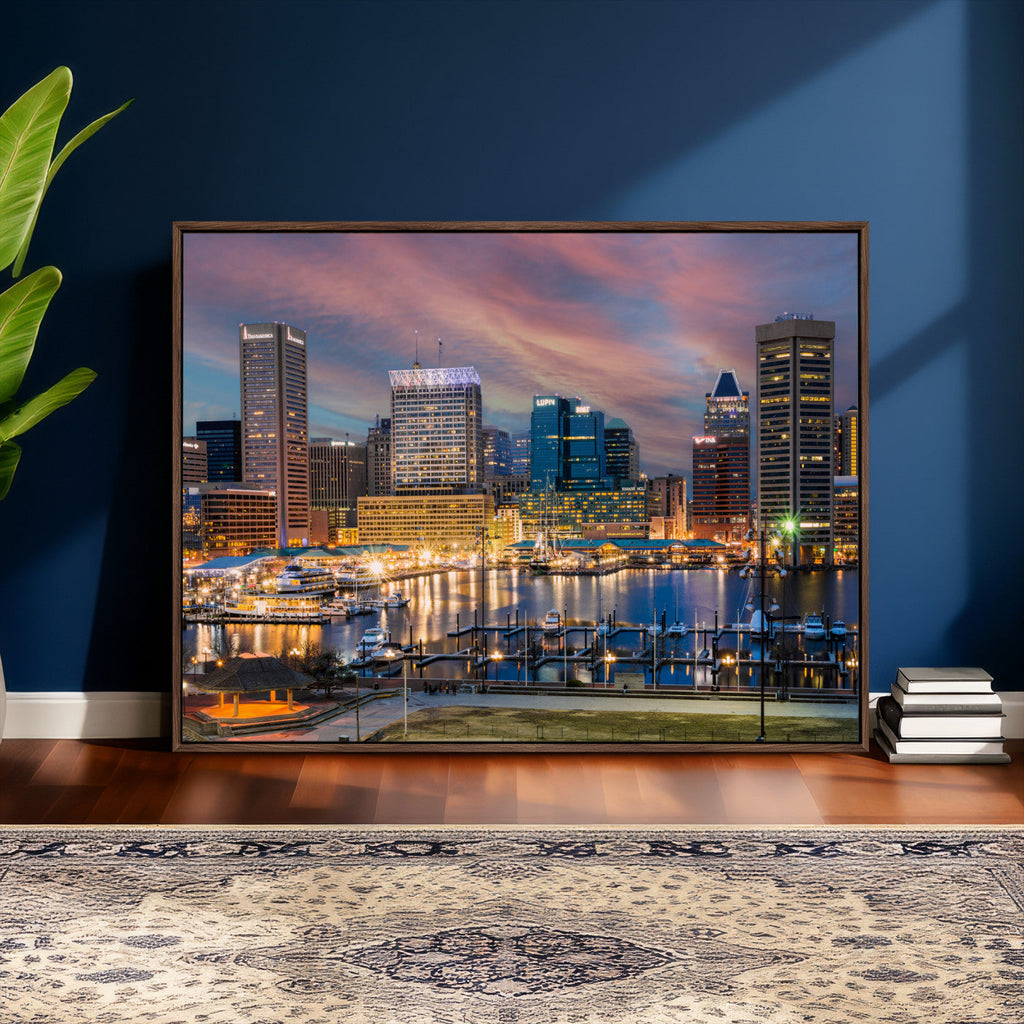 Baltimore Skyline Wall Art Canvas Print, Baltimore Downtown Night Cityscape