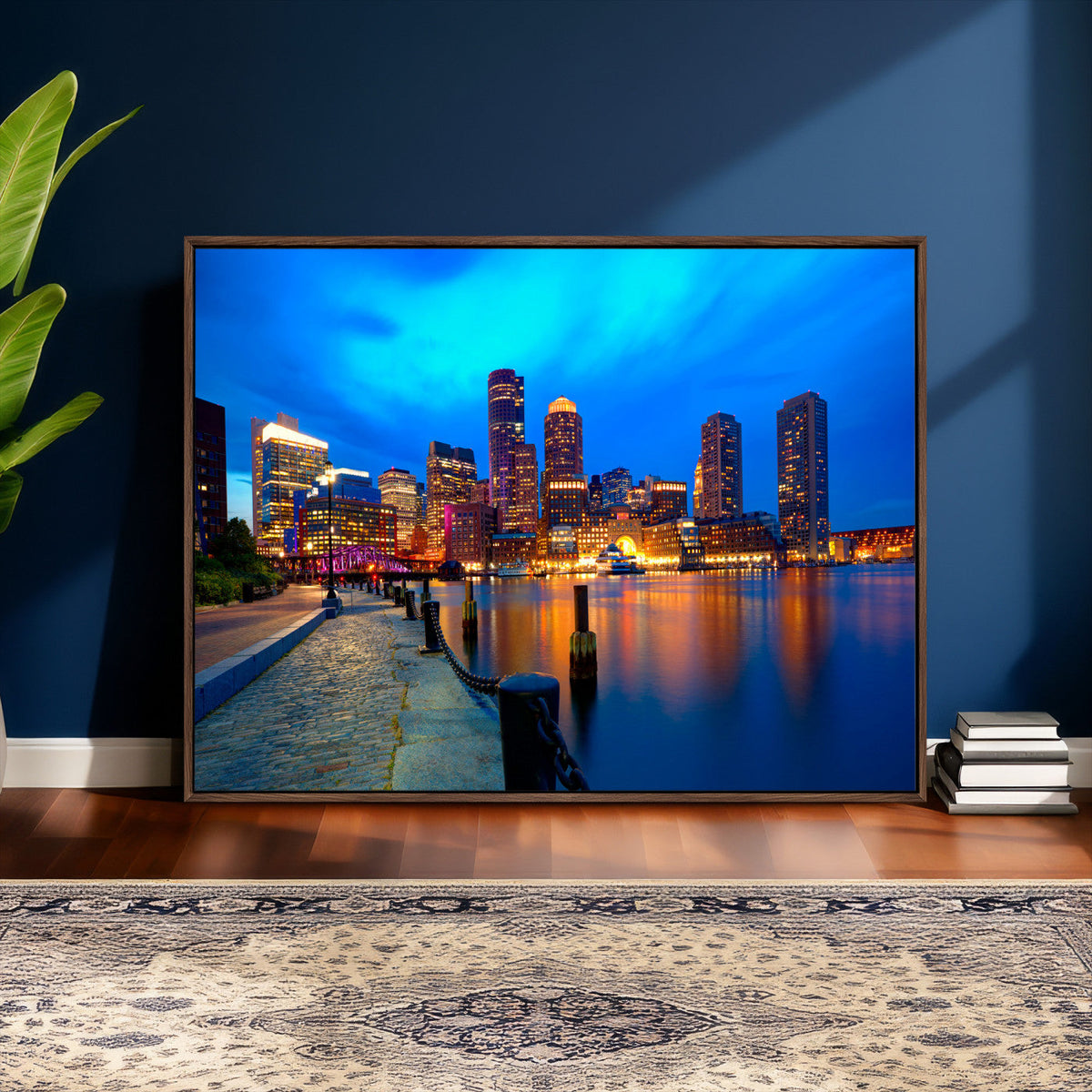 Boston Wall Art Canvas Print, Boston City Downtown Night Cityscape