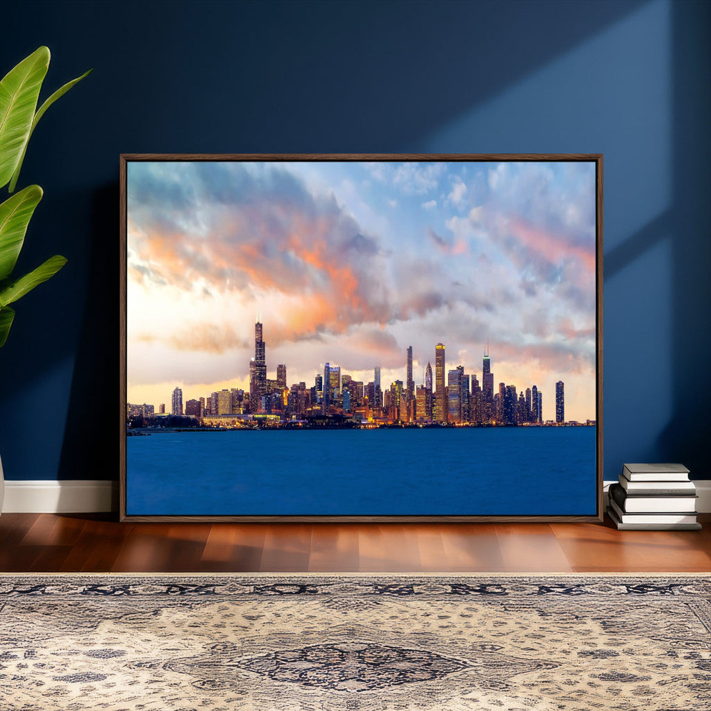 Chicago Wall Art Canvas Print - Chicago City Downtown Night Cityscape