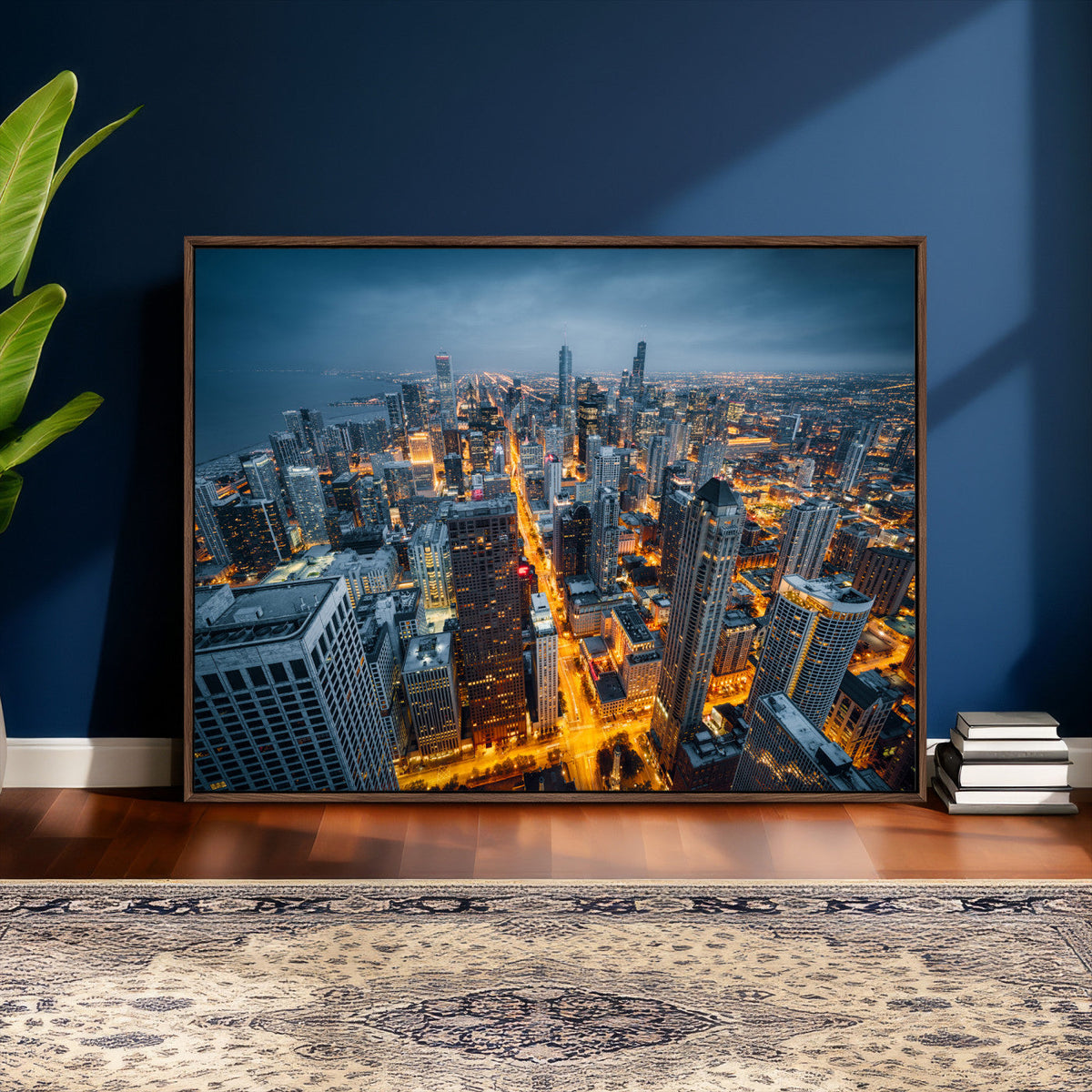 Chicago Wall Art Canvas Print - Chicago City Downtown Night Cityscape
