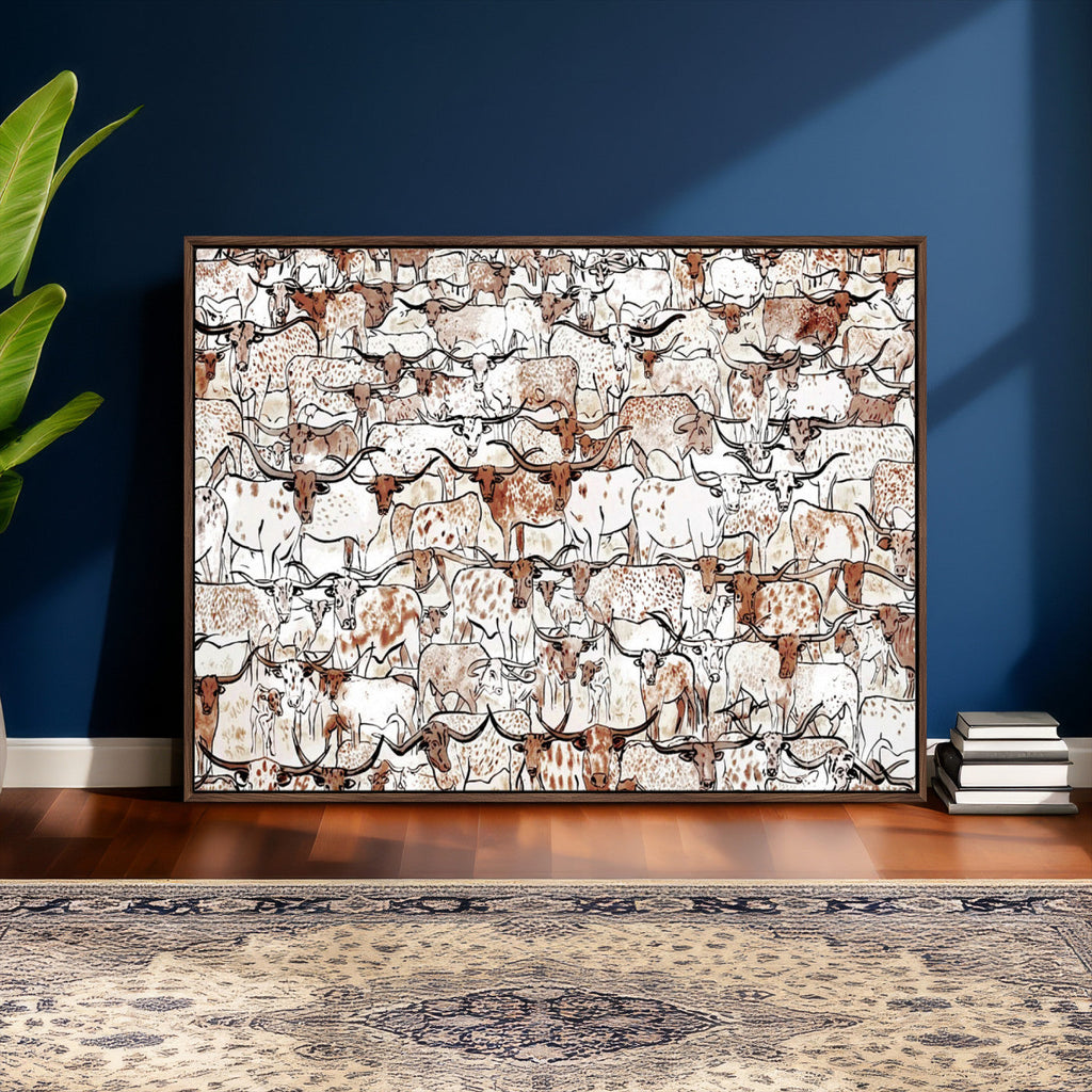 Abstract Longhorn Herd Wall Art Canvas Print