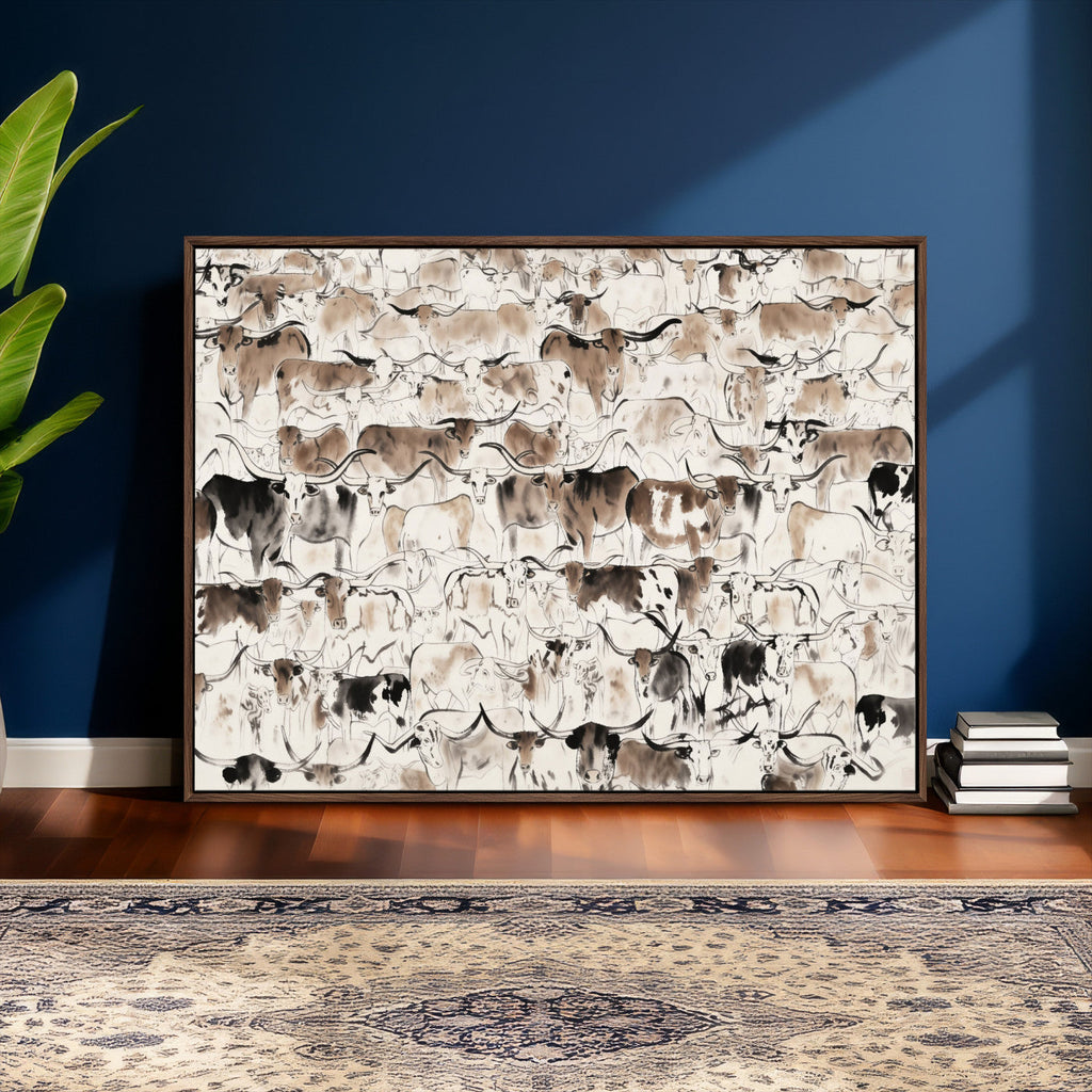 Abstract Texas Cow Canvas Print for Cabin and Western Home Decor
