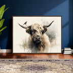 Abstract Highland Cow Wall Art Canvas Print, Rustic Farm Cattle Portrait