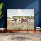 Texas Longhorn Cattle Wall Art Canvas Print, Western Ranch Landscape Decor