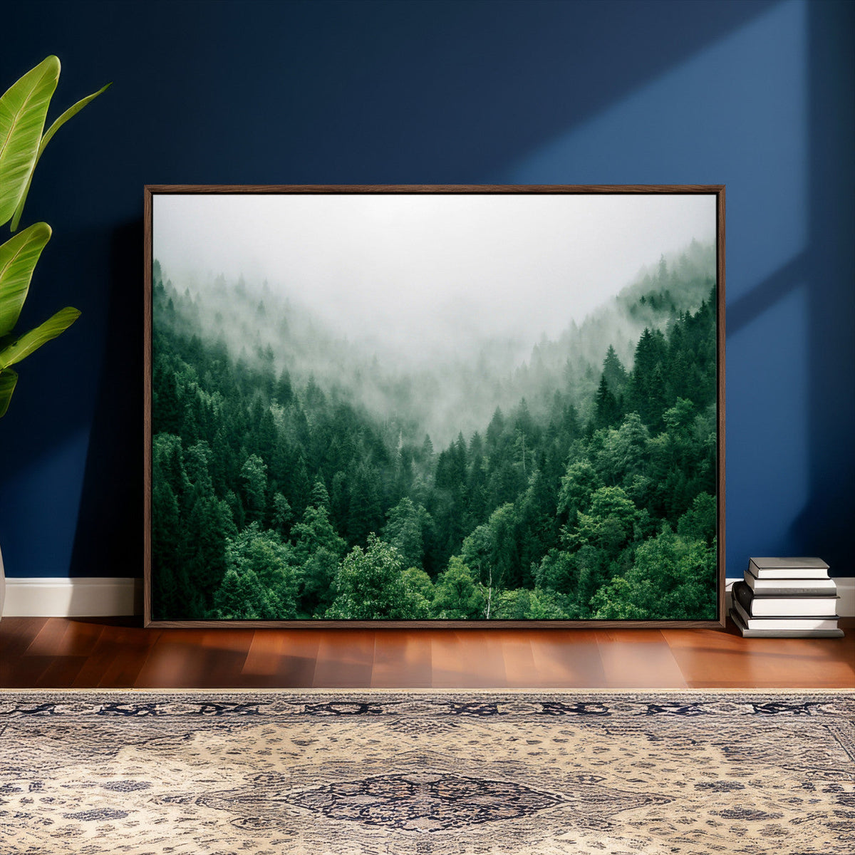 Misty Pine Forest Wall Art Canvas Print, Foggy Evergreen Landscape