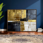 Gold Navy Abstract Wall Art Canvas Print, Modern Luxury Geometric Art for Living Room and Office