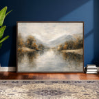 Neutral Abstract River Landscape Wall Art Canvas Print