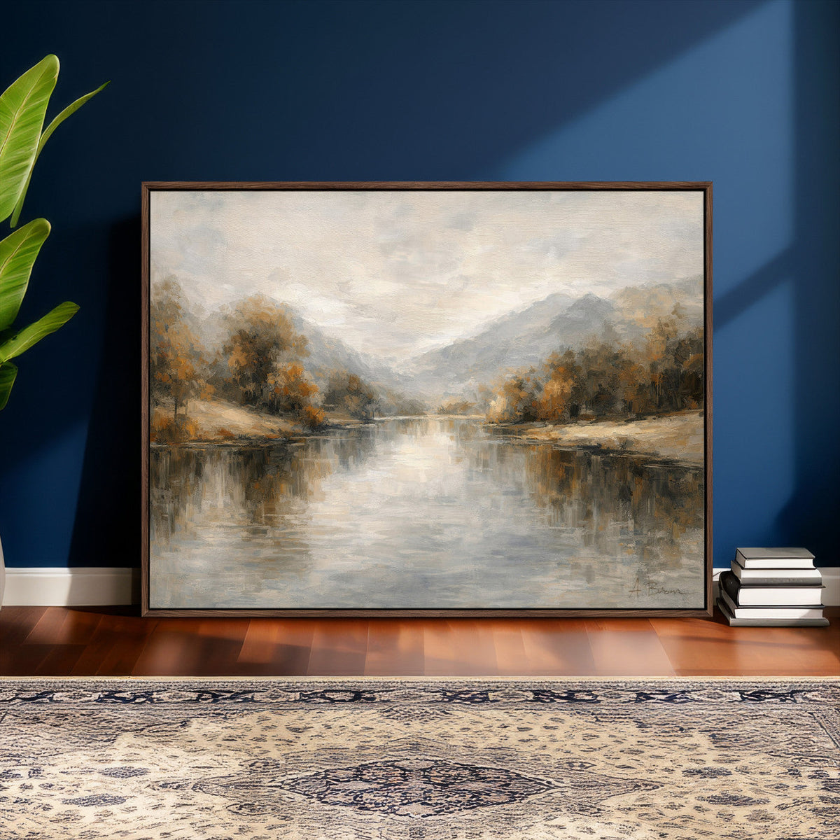Neutral Abstract River Landscape Wall Art Canvas Print