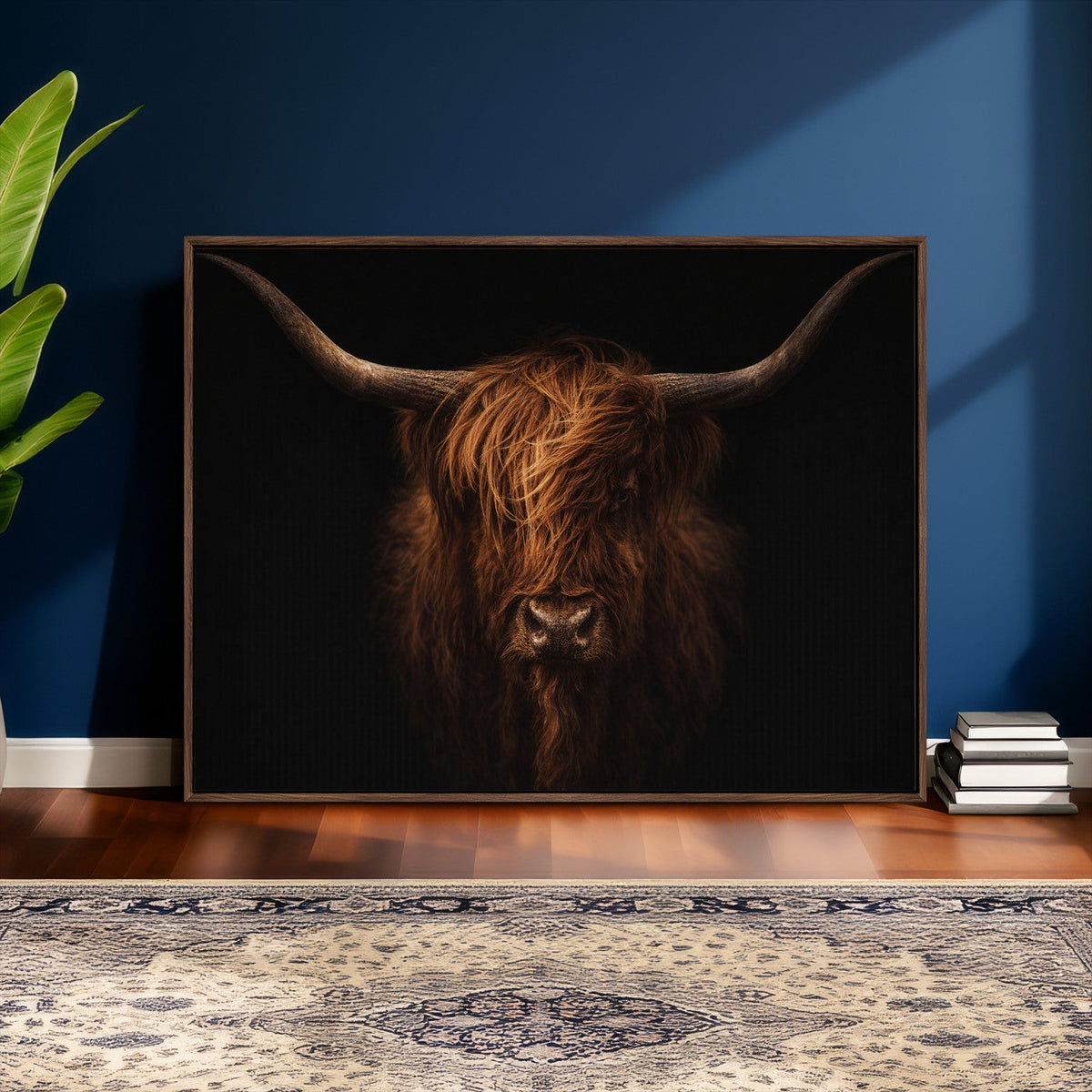 Highland Cow Wall Art Canvas Print | Moody Dark Rustic Farmhouse Portrait