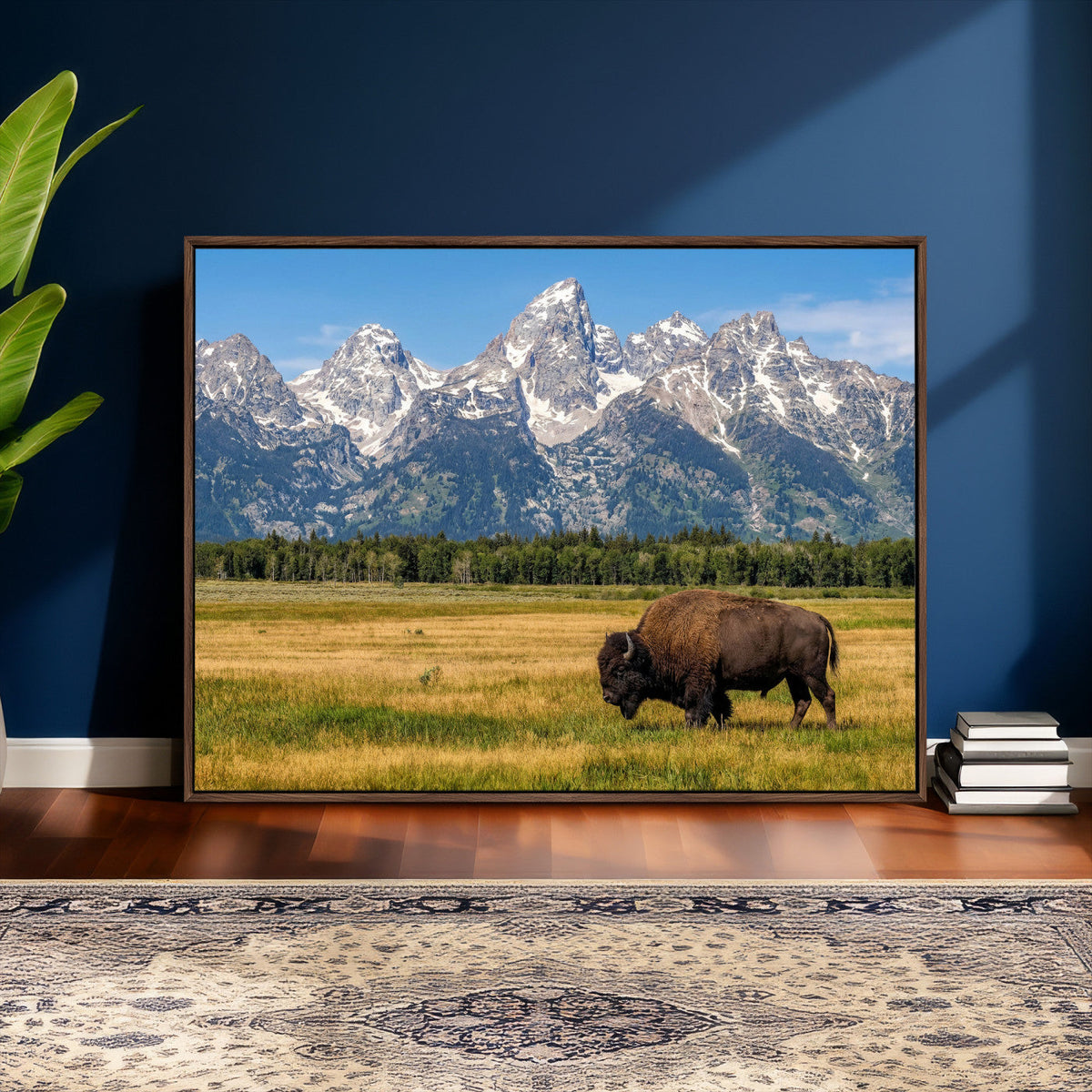 Bison in Mountain Landscape Wall Art Canvas Print, Western Decor