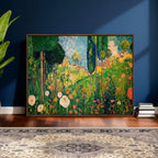 Gustav Klimt Boho Mountain Landscape Large Wall Art, Gold Sun and Flowers Print