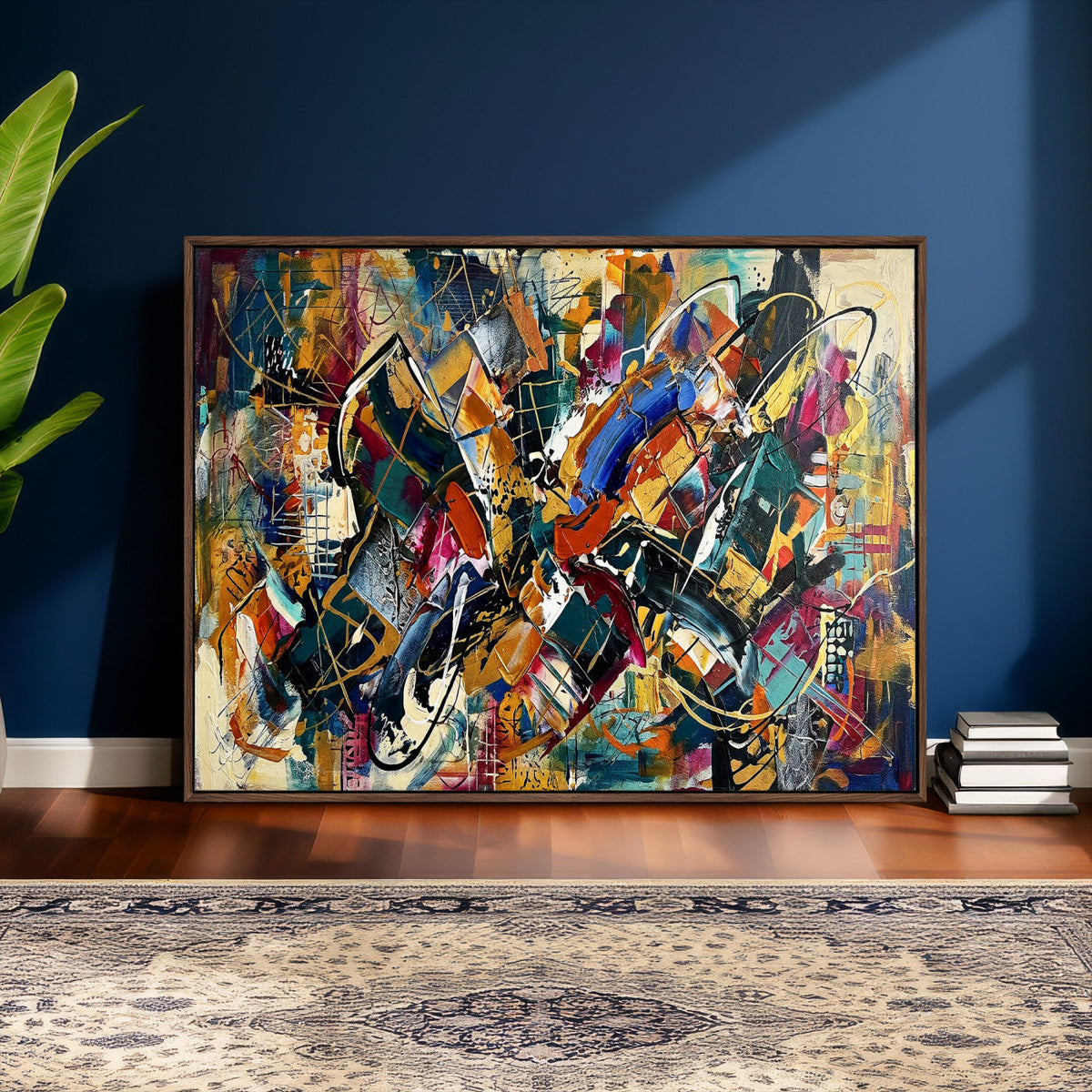 Geometric Abstract Wall Art Canvas Print, Orange Blue