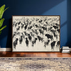 Longhorn Cattle Canvas Wall Art, Black White Stampede Ink