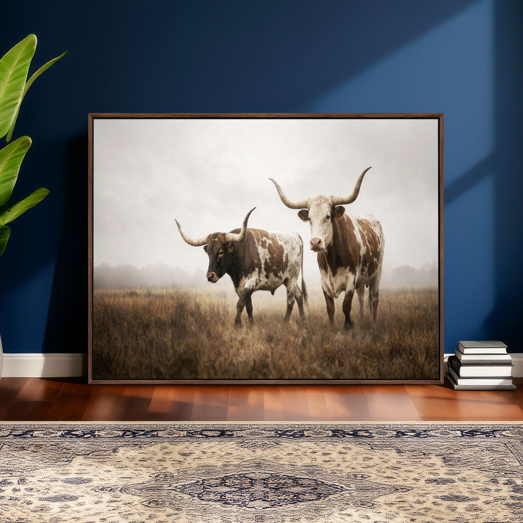 Texas Longhorn Canvas Wall Art Western Bull Desert, Rustic Farmhouse Wall Decor