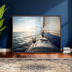 Sailboat Wall Art Canvas Print, Ocean Sunset Sailing Framed Artwork