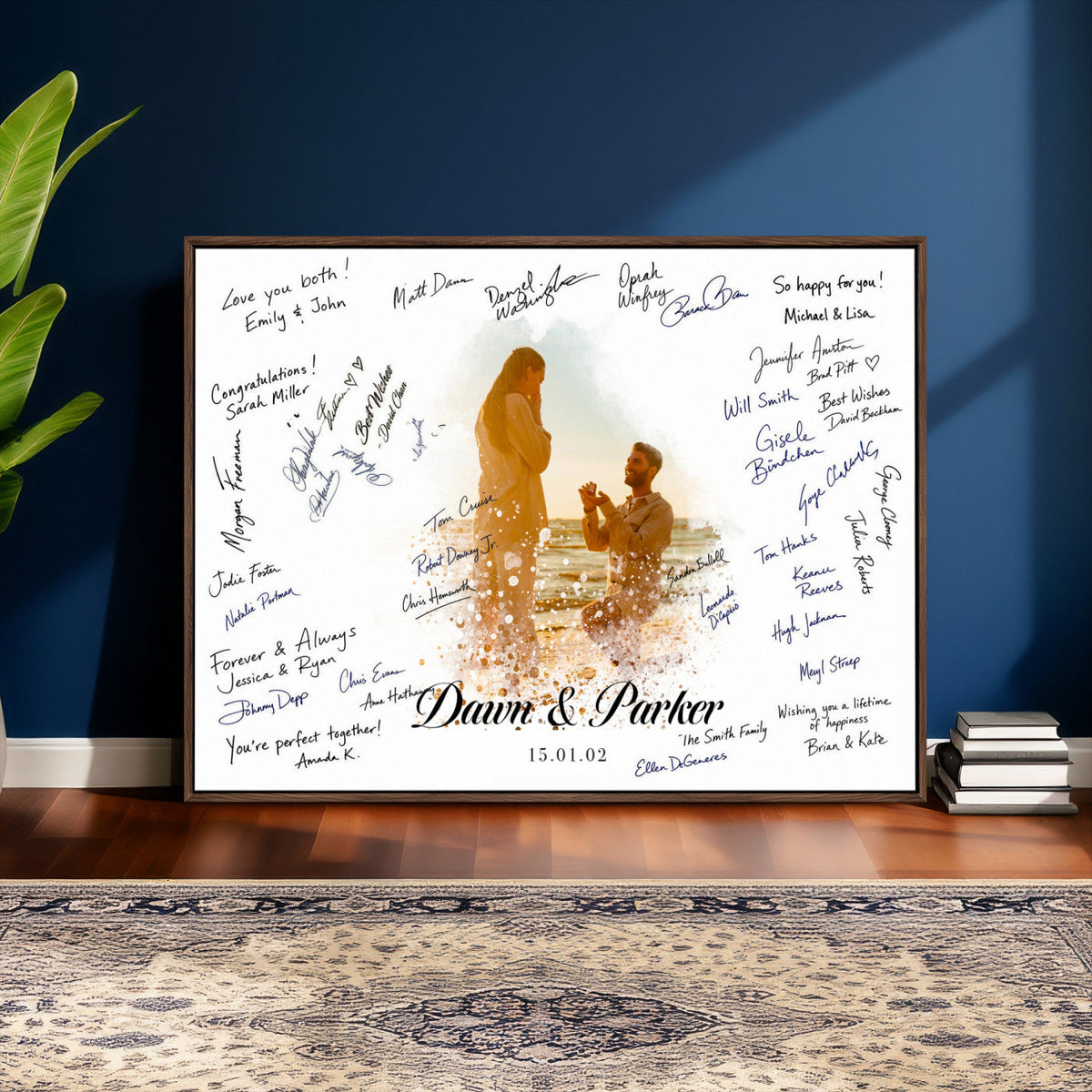 Wedding Signature Guest Book Canvas, Personalized Couple Photo Art